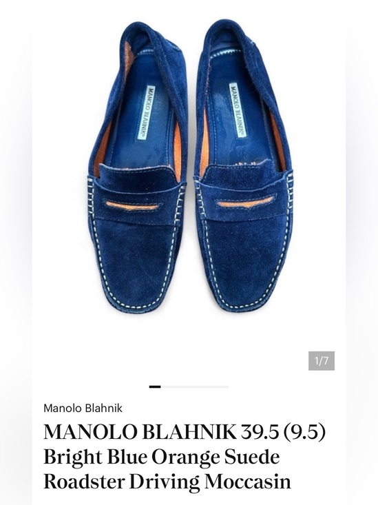Manolo Blahnik Shoes - MANOLO BLAHNIK 39.5 (9.5) Bright Blue Orange Suede Roadster Driving Moccasin